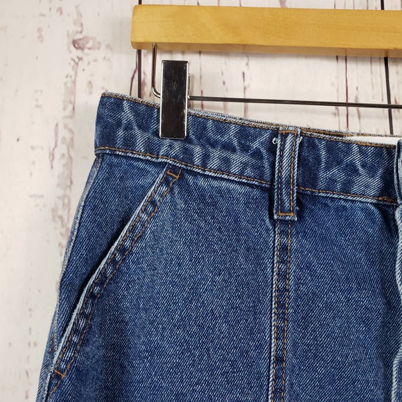 MNG Denim Jean Mini Skirt Womens Size Small Button Front Organic Cotton Blue - Picture 3 of 7